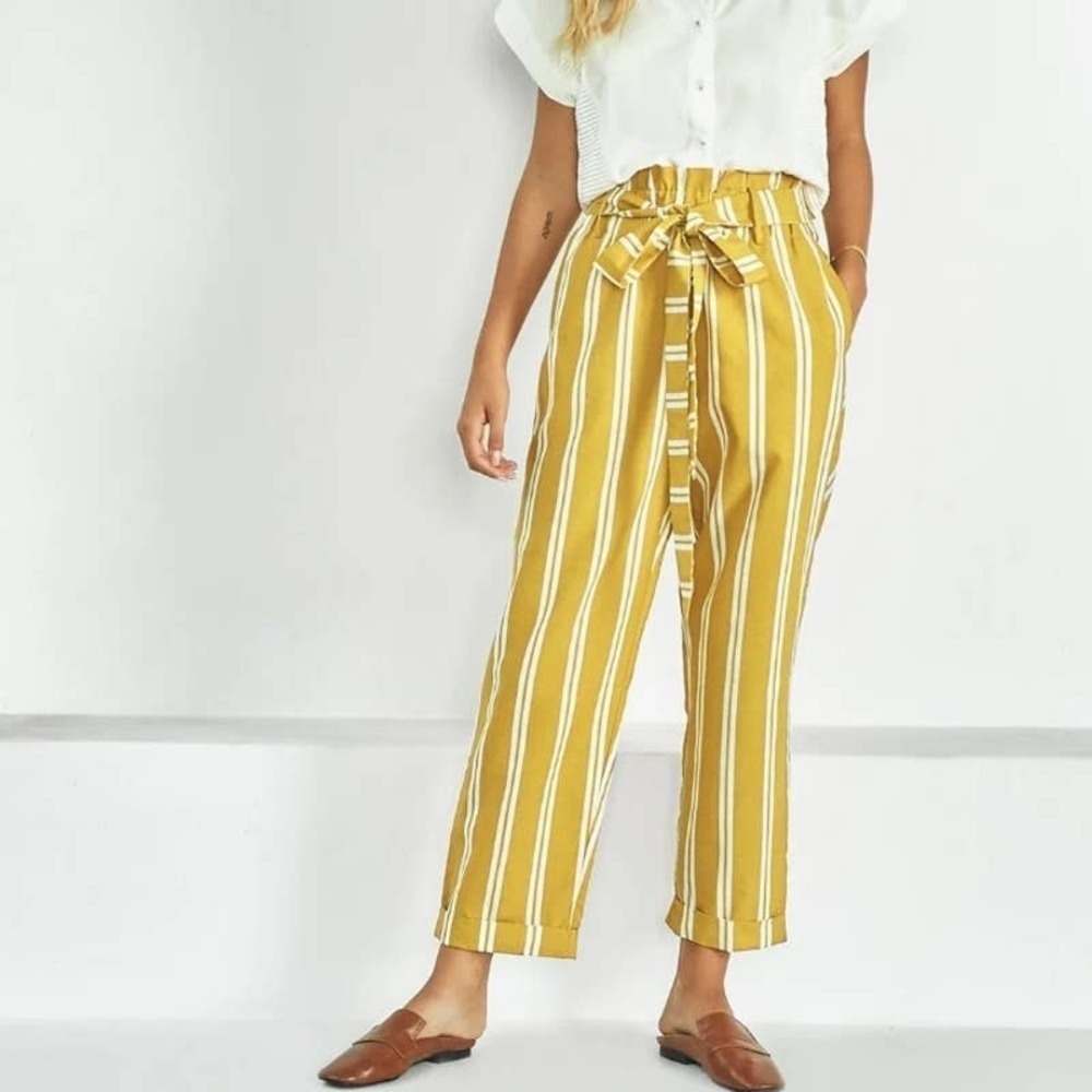 Sancia‎ Sunny Pants Paperbag Waist S Mustard Yellow White Stripe Belted
